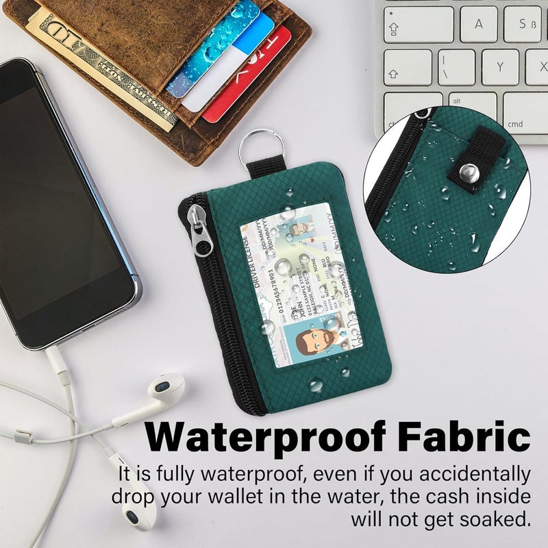 ZHOMA Minimalist Small Wallet for Men Women with 2 Zip Pockets, Multi Functional ID Case with Keychain and Card Holder, Coin Purse Badge Lanyard Pouch for Boys Girls Travel - Dark Green - Image 4